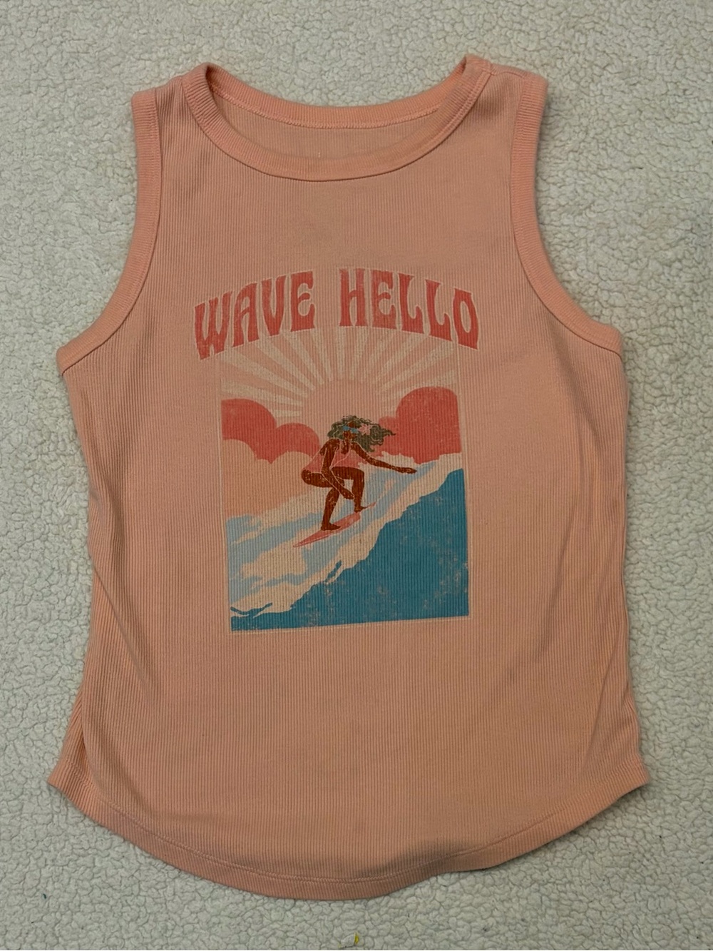 SO "Wave Hello" Surfer Ribbed Tank Top